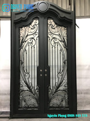 Black wrought iron double doors